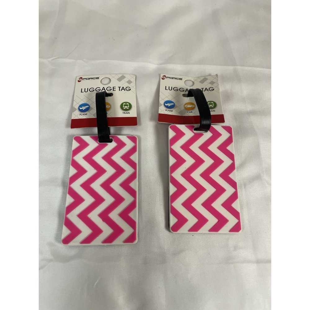 G-Force Luggage Tag 2 Pack Pink White Chevron Zigzag Travel ID Bag Tags New